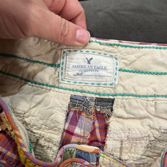 American Eagle Plaid Patchwork Shorts Size 2 Y2K Preppy Summer 2000s Retro - Picture 6 of 7